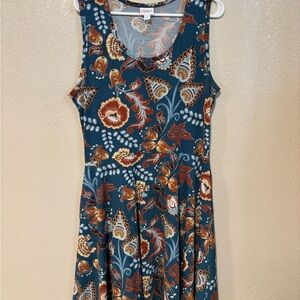 LuLaRoe Floral Midi Dress - Blue and Brown